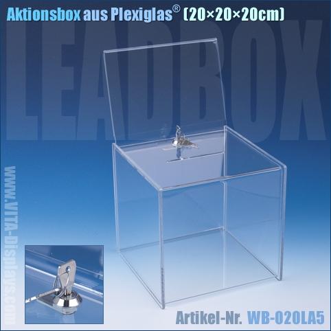 Aktionsbox (20x20x20cm) mit Schloss   A5 TOP-Schild