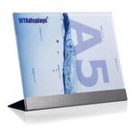 Werbeaufsteller DIN A5 Quer aus PLEXIGLAS® mit Edelstahl-Basis