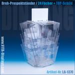DIN lang Dreh-Prospektständer / 24 Fächer + TOP-Schild