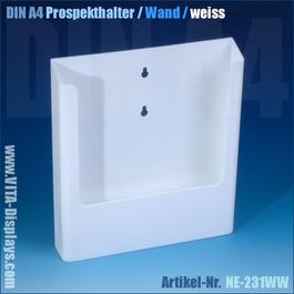 DIN A4 Prospekthalter / Wandmontage / weiss 