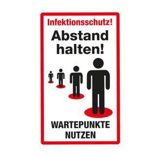 Bodenaufkleber als Hinweisschild „Wartepunkte nutzen“ aus rutschfestem Vinyl (30 x 50 cm)