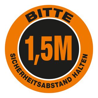 Bodenschild als Wartepunkt „Bitte 1.5 Meter Sicherheits-Abstand halten“ (30 x 30 cm) orange