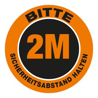 Bodenschild als Wartepunkt „Bitte 2.0 Meter Sicherheitsabstand halten“ (30 x 30 cm) orange