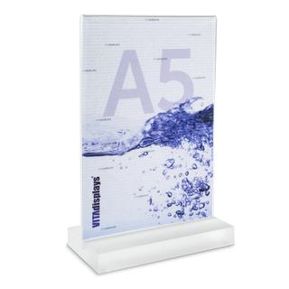 Tischaufsteller A5 mit Acrylblock (satiniert) als Premium Werbeaufsteller aus PLEXIGLAS®