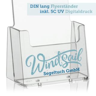 DIN lang DL Flyerständer Tisch-Prospektständer inkl High-End Bedruckung im UV Digital-Druck