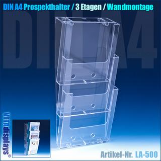 DIN A4 Prospekthalter / Wandprospekthalter mit 3 Etagen