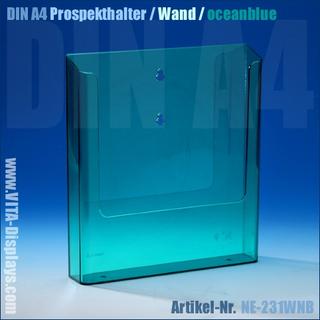 DIN A4 Prospekthalter / Wandmontage / oceanblue