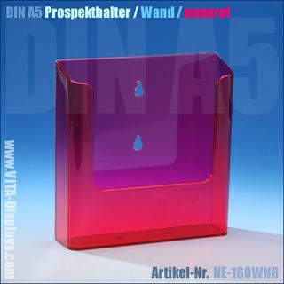 DIN A5 Prospekthalter / Wandmontage / neon-rot
