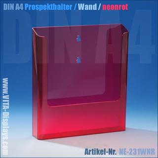 DIN A4 Prospekthalter / Wandmontage / neon-rot