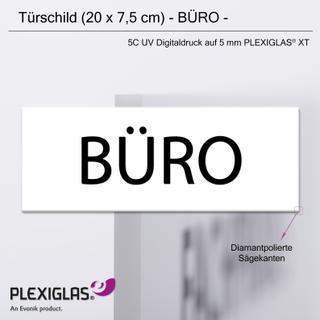 Türschild BÜRO (20 x 7,5 cm) aus 5 mm PLEXIGLAS® (weiss)