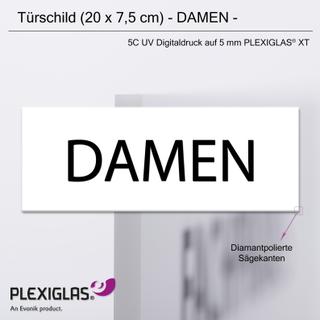 Türschild DAMEN (20 x 7,5 cm) aus 5 mm PLEXIGLAS® (weiss)