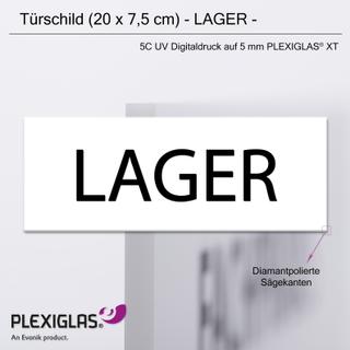 Türschild LAGER (20 x 7,5 cm) aus 5 mm PLEXIGLAS® (weiss)