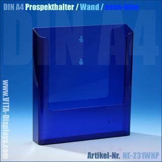 DIN A4 Prospekthalter / Wandmontage / neon-blau