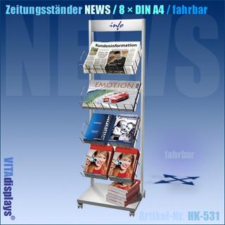Zeitungsständer / Aufsteller NEWS / DIN A4 + A3 (rollbar)