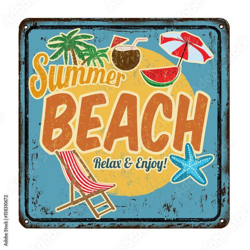 Summer beach vintage rustic retro sign