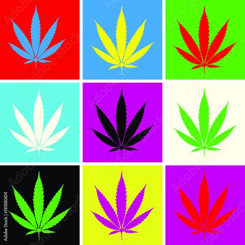 Nine cannabis leaf pop art