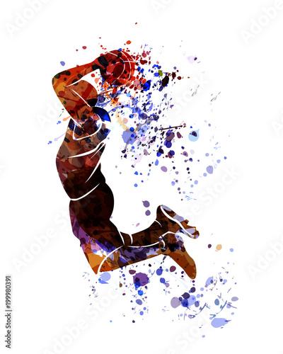 Watercolor silhouette of basketball player