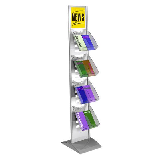 Brochure stand WINGS / 4 trays + info sign