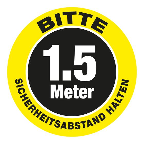 Floor sign as waiting point "Please keep a safe distance of 1.5 metres" (30 x 30 cm) yellow