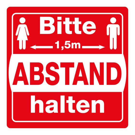 Floor-wall information sign as sticker "Please keep 1.5 metres distance" (30 x 30 cm) non-slip