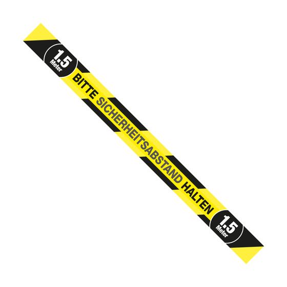 Ground marking tape as a sign "Please keep a safe distance of 1.5 metres" (100 x 8 cm)