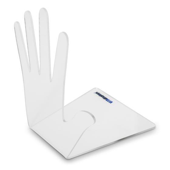 PLEXIGLAS® Hand as designer bookend in 13.5 x 15 x 20.5 cm