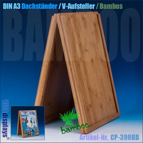 DIN A3 V-Ständer / Dachständer Werbeaufsteller aus Bambus