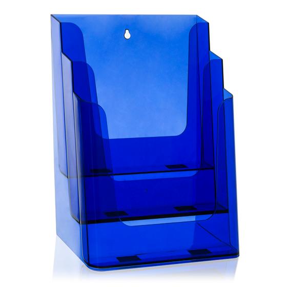 DIN A4 Tisch-Prospektständer als Prospekthalter (3 Etg) Neon-Blau