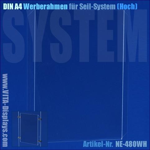 DIN A4 Werberahmen für Seil-System (Hochformat)