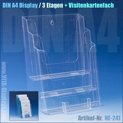Prospektständer DIN A4 / 3 Etg. mit Visitenkartenhalter