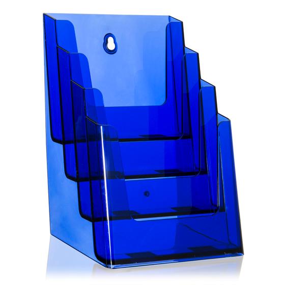 DIN A5 Tisch-Prospektständer als Prospekthalter (4 Etg) Neon-Blau