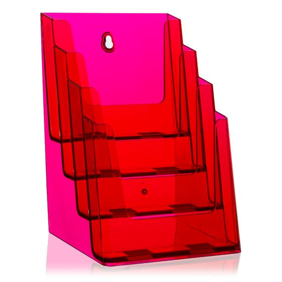 DIN A5 Table Leaflet Holder with 4 Shelves Brochure Stand Neon Red