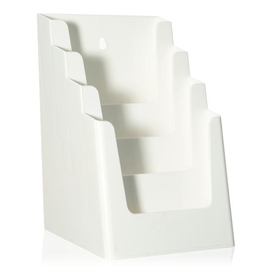 DIN A5 table top brochure holder with 4 trays. (White)