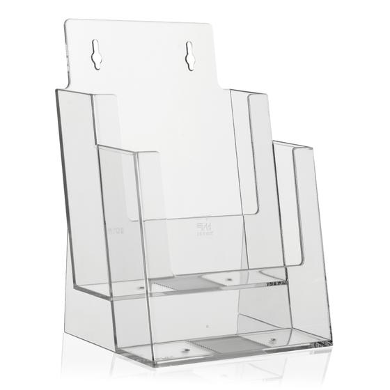 DIN A5 tabletop brochure stand / flyer stand with 2 shelves