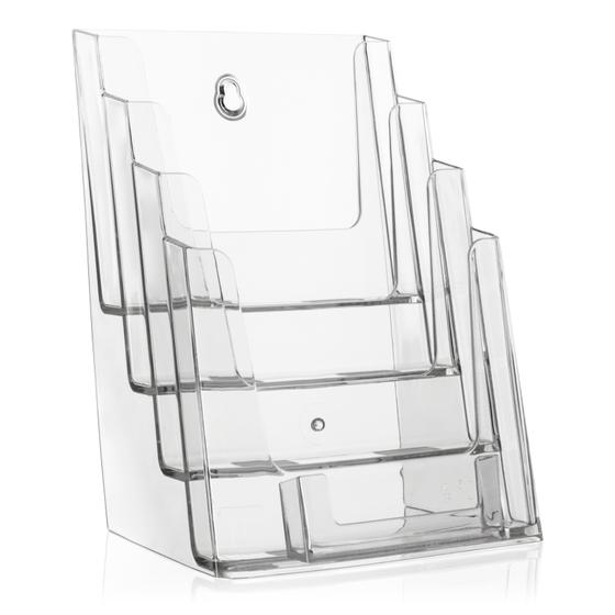 DIN A5 brochure stand / 4 shelves + business card tray