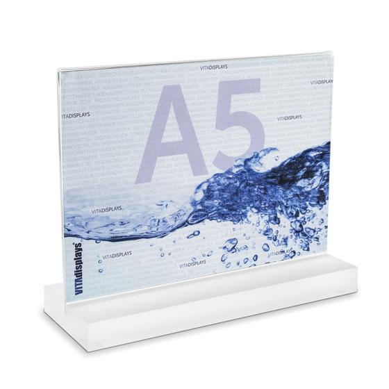 Table display in A5 landscape format with acrylic block (satin finish) Premium display made of PLEXIGLAS®.