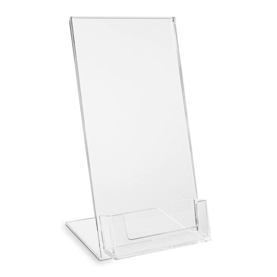 DIN long table stand as transparent DL advertising stand with extra business card holder