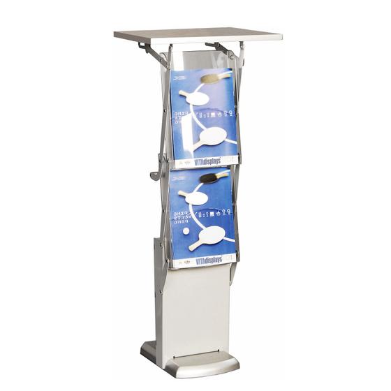 Foldable tabletop brochure stand Zip-Table with 2 A4 trays