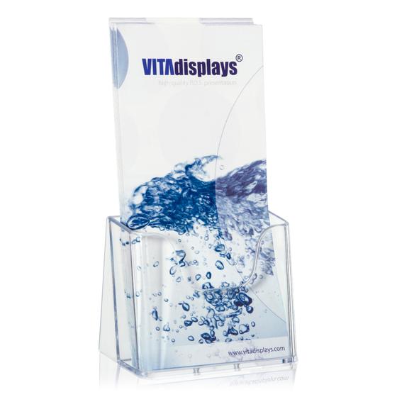 DIN long table leaflet holder from VITAdisplays® as transparent table leaflet holder and flyer stand