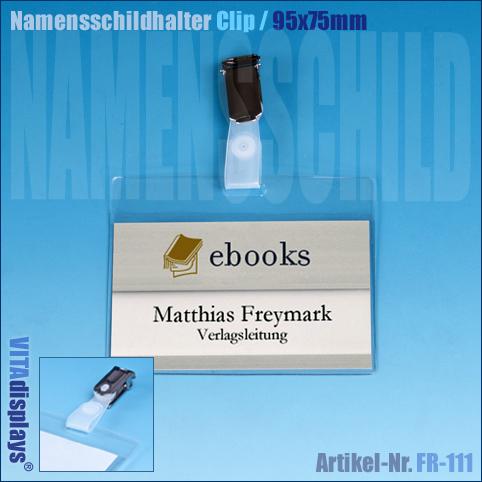Name tag holder with clip landscape format 95 x 75 mm