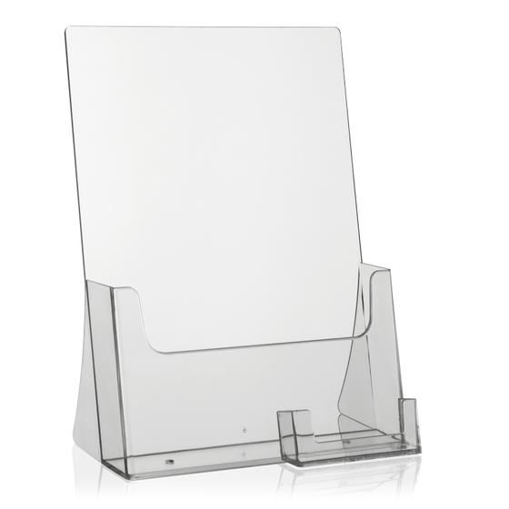Brochure holder DIN A4 with business card tray (landscape)