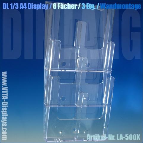 DIN long DL wall brochure holder / 3 shelves / 6 trays