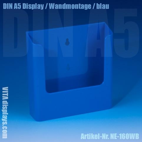 DIN A5 Prospekthalter / Wandmontage / blau