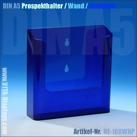 DIN A5 brochure holder / wall mounting / neon blue