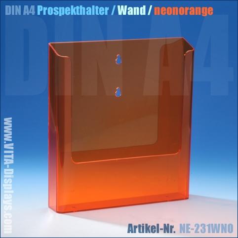 DIN A4 Prospekthalter / Wandmontage / neon-orange