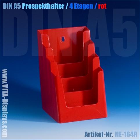 Knallroter Tischprospekthalter Prospektständer (4 Etg.) in Rot