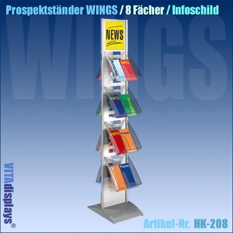 Prospektständer WINGS / 8 Fächer + Infoschild