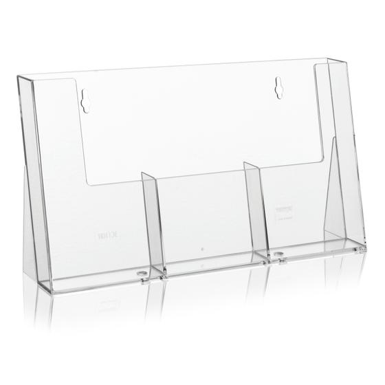 DIN lang (DL) Tisch-Prospektständer mit 3 Fächern als standfester Flyerständer mit optionaler Wandmontage