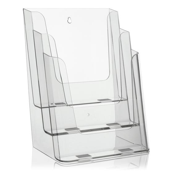 DIN A4 Tisch-Prospektständer als Tischprospekthalter mit 3 Etagen, transparent, standfest und stabil