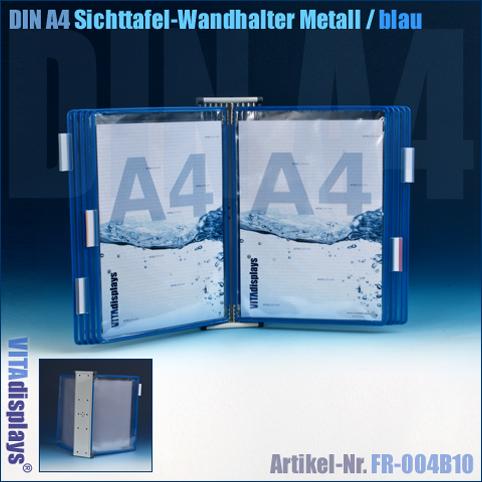 Sichttafel-Wandhalter Metall mit 10 DIN A4 Sichttafeln blau